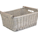 Wicker Grey Wash Wooden Handled Storage Basket | Extra Large | Gray