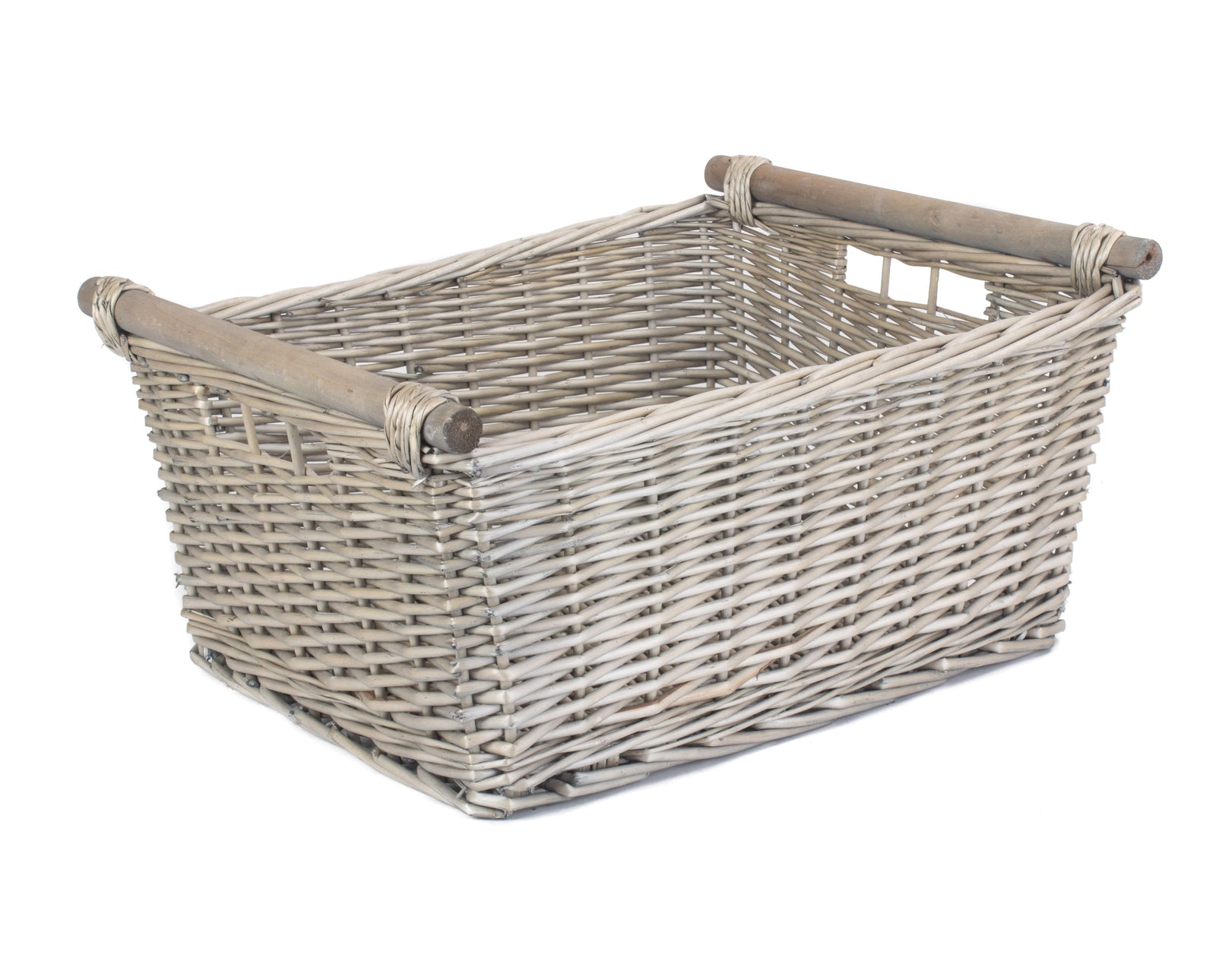 Wicker Grey Wash Wooden Handled Storage Basket | Extra Large | Gray