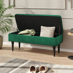 Velvet Upholstered Storage Bench With Button-tufted Seat And Rubberwood Legs | Green