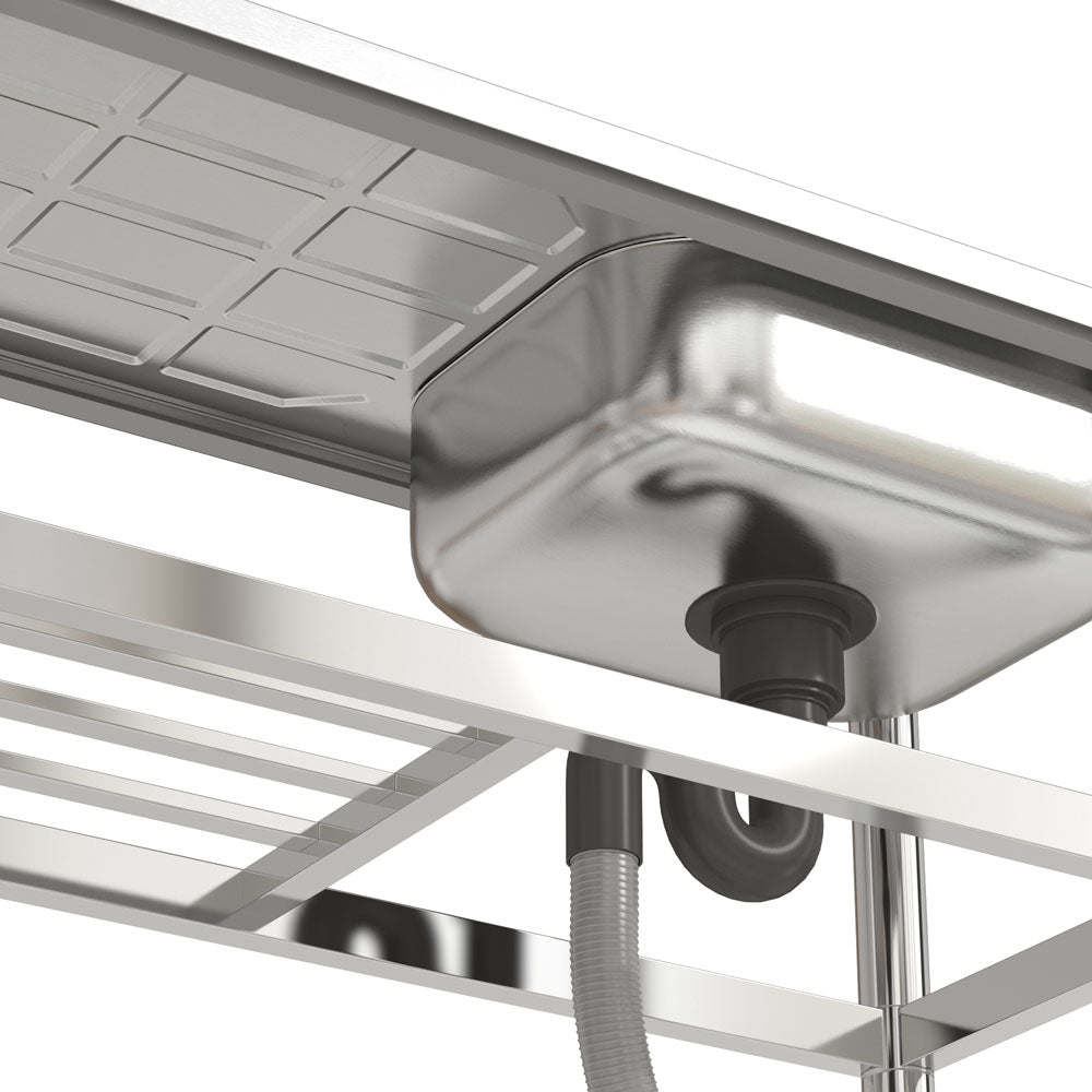 98cm W X 45cm D X 80cm H Stainless Steel One Compartment Sink With Drainboard And Shelf