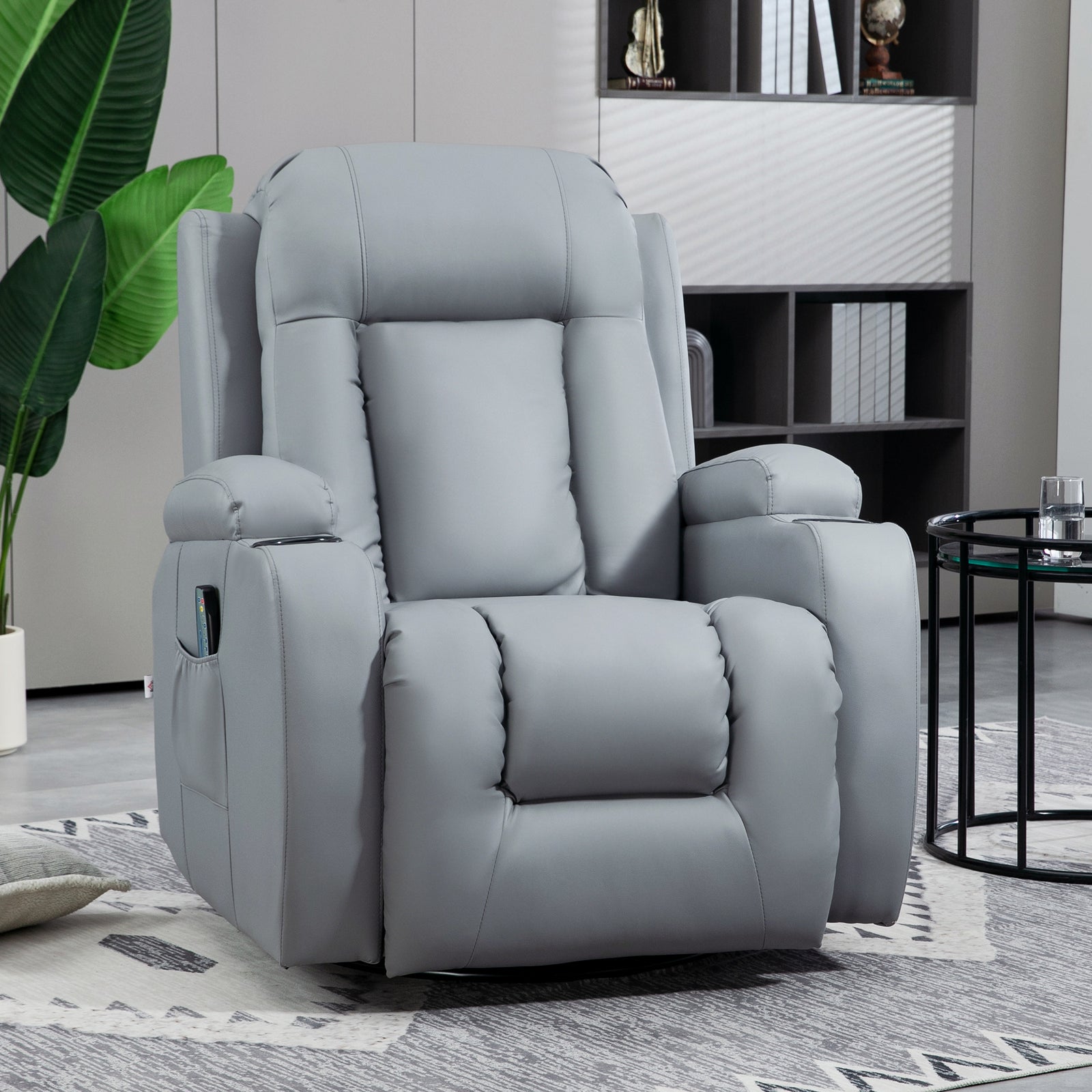 Manual Recliner Chair, Vibration Light Grey