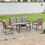 Breeins 4-piece Pe Rattan Garden Furniture Set, Outdoor Patio Conversation Set With 3-seater Sofa, 2 Armchairs, Glass Coffee Table & Cushions, Weather-resistant Wicker Seating For Garden, Backyard & Patio