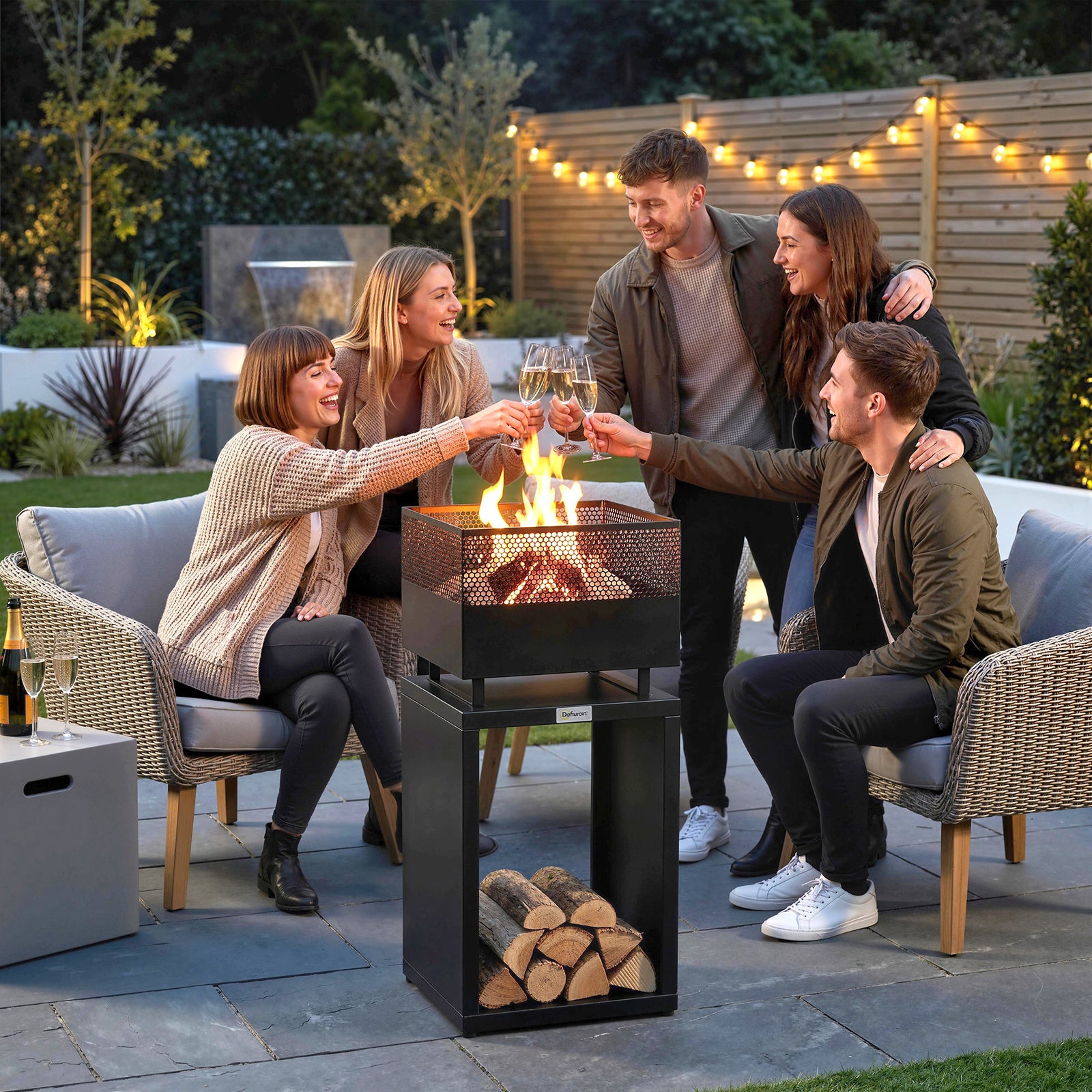 Outsunny Outdoor Fire Pit With Wood Storage 87 Cm Black