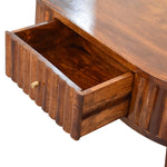 Solid Wood Stripe Chestnut Coffee Table, 2 Drawers, Dark Brown