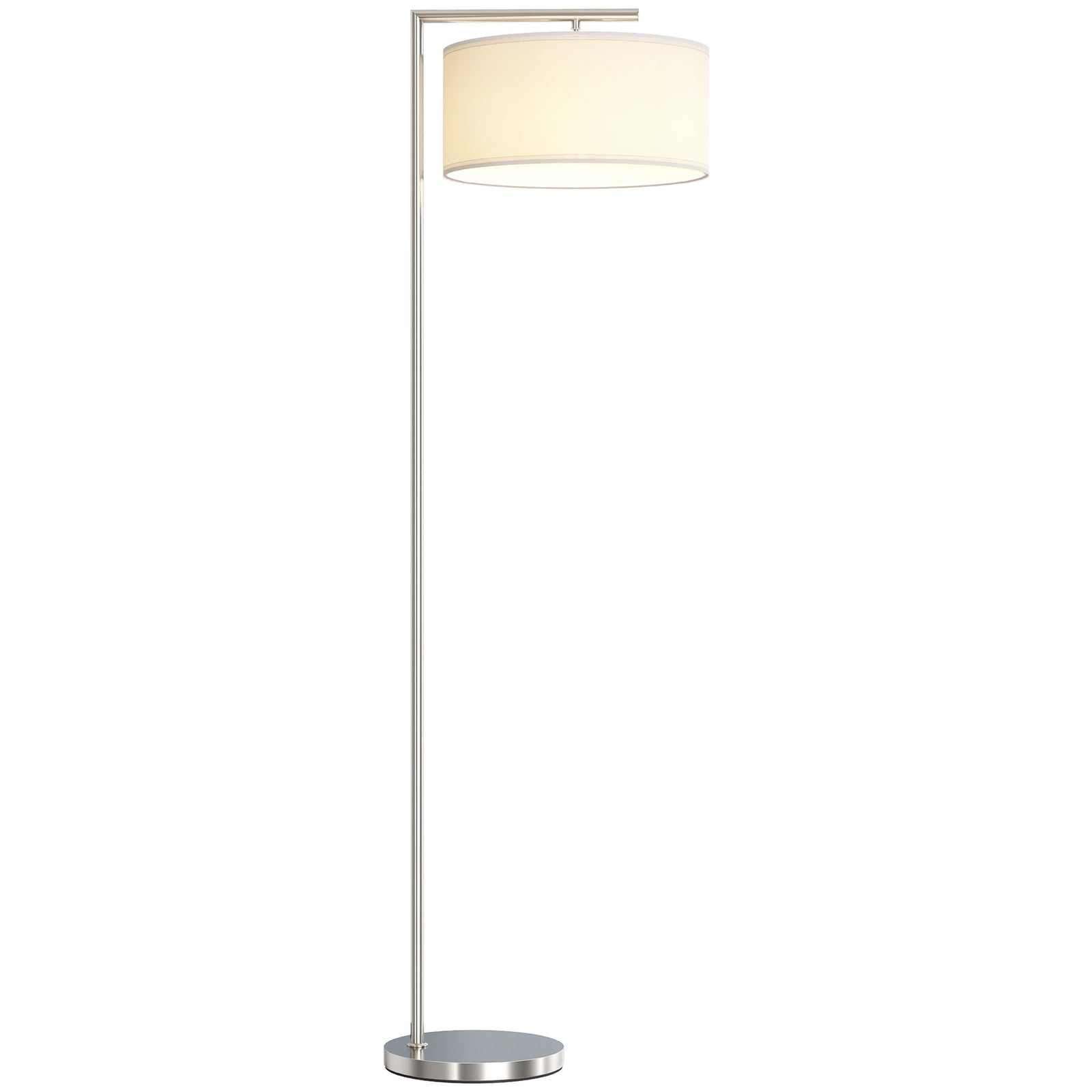HOMCOM Floor Lamp, Modern Standing Lamp With Linen Lampshade, Silver Tone