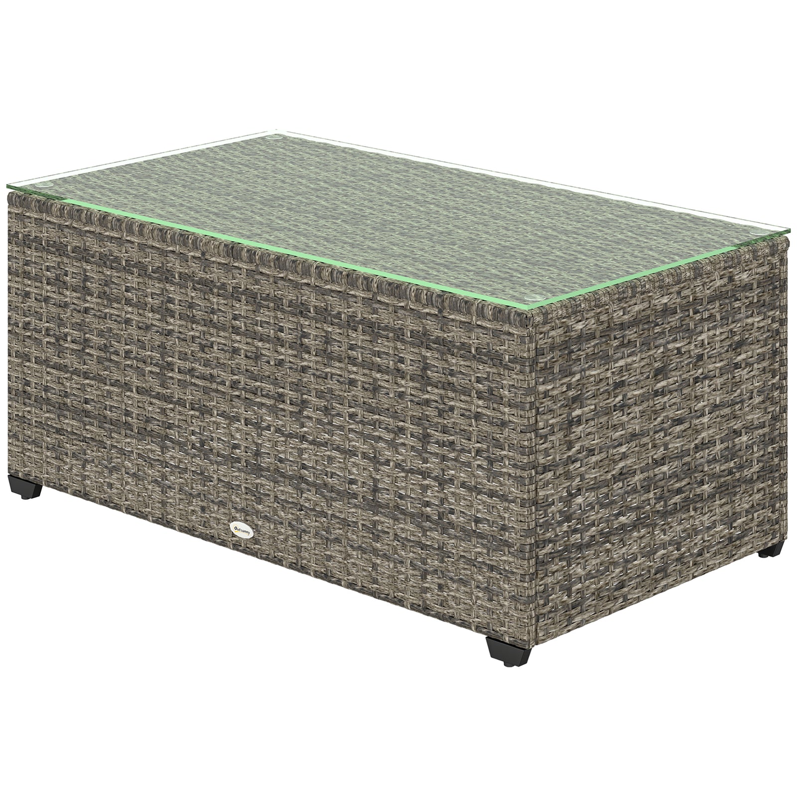 Outdoor Coffee Table, Glass Top Rattan Side Table | Dark Gray