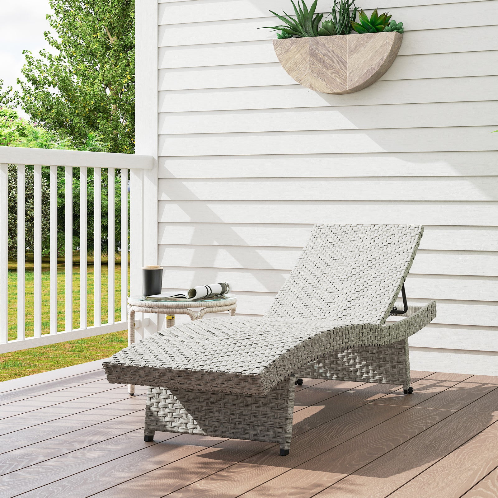 Pe Rattan Sun Lounger With 4-level Adjustable Backrest