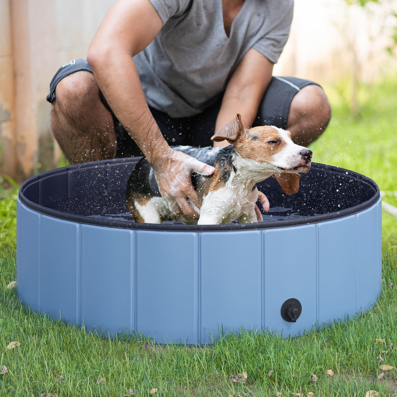 Pawhut Pet Pool Swimming Bath Portable Cat Dog Foldable Puppy Bathtub | Blue