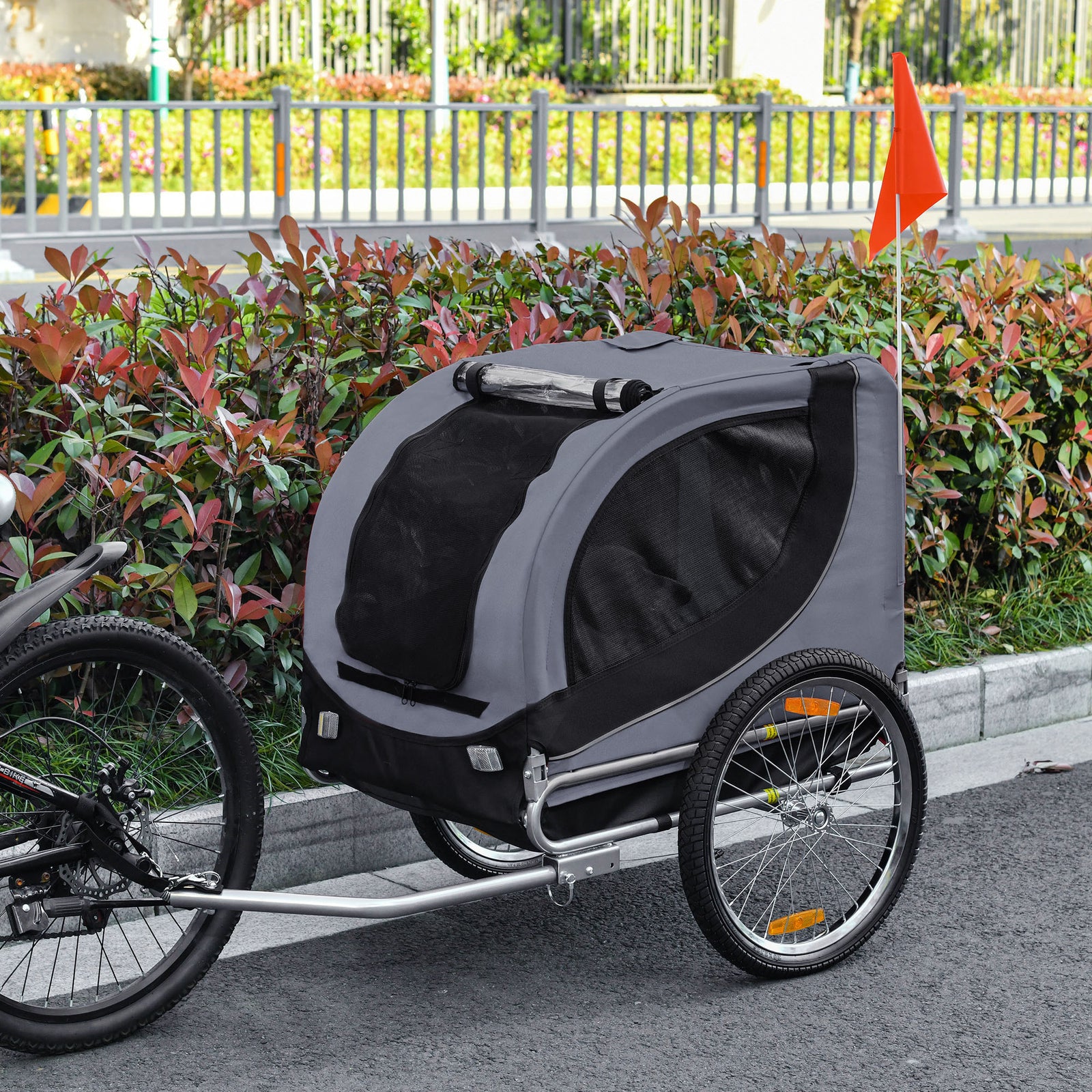 Pawhut Pet Bicycle Trailer Steel Dog Bike Carrier Water Resistant Travel | Gray