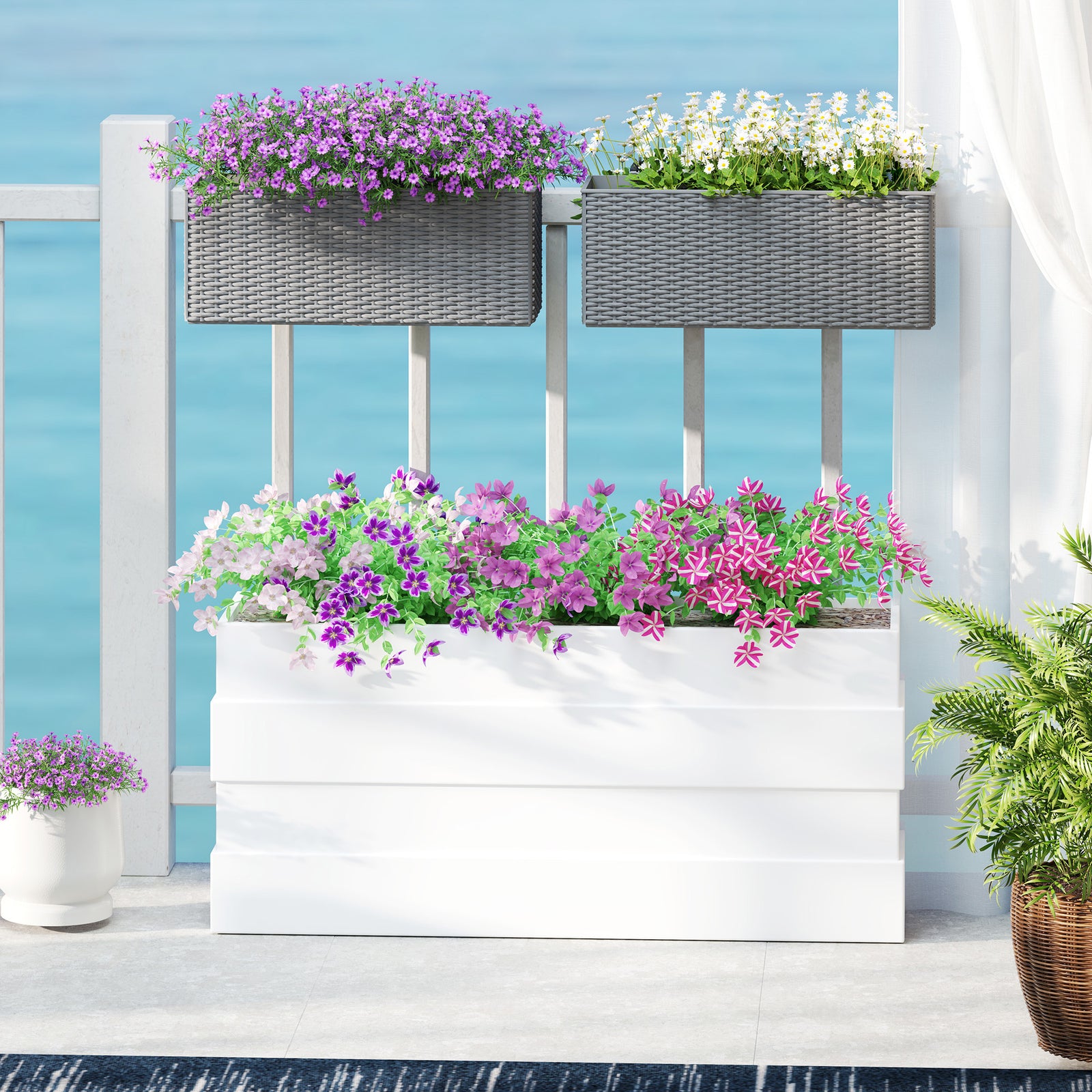 Set Of 2 Hanging Flower Boxes, 50 Cm Long, Rattan Look