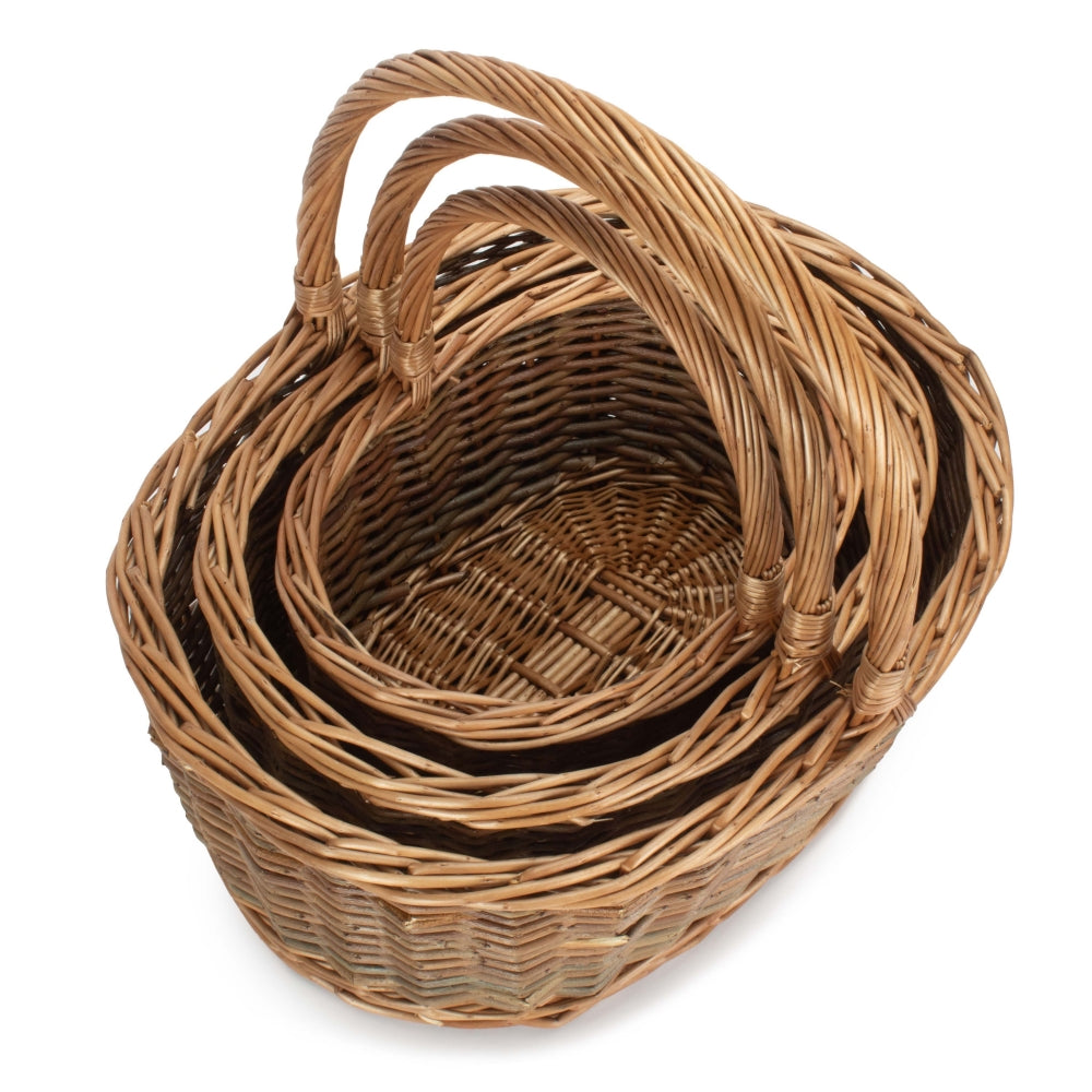 Oval Unpeeled Willow Shopping Basket | Set-of-3 | Brown