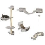 Four-piece Cat Wall Furniture W/ Hammock, Ladder, Platforms, Steps - Grey