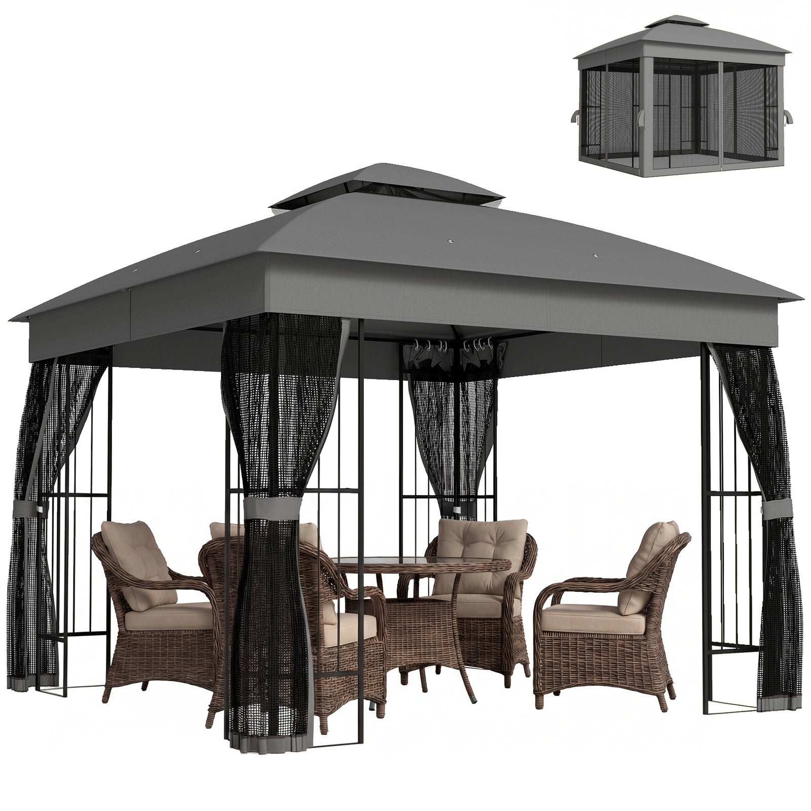 3 X 3 M Garden Gazebo With Shelves, Upf50+ Permanent Gazebo | Grey