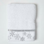 Silver Snowflake Embroidered 100% Cotton Christmas Hand Towel