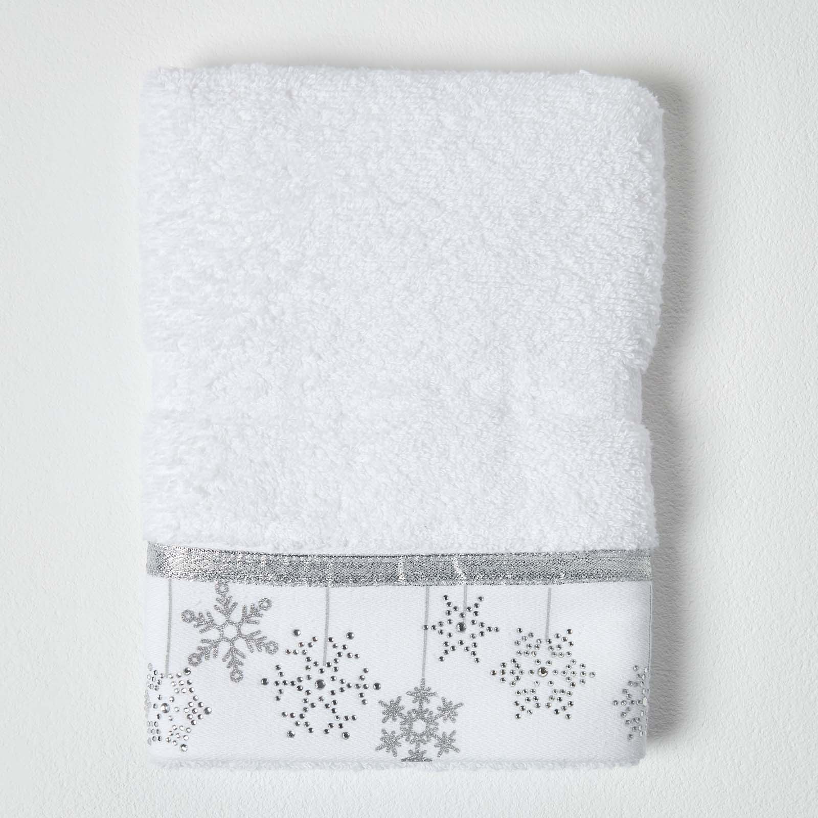Silver Snowflake Embroidered 100% Cotton Christmas Hand Towel