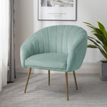 Helena 74cm Wide Shell Back Velvet Fabric Accent Chair With Brass Coloured Steel Legs | Pale Green