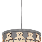 Mis Grey Pendant Lamp 1xe27 Beautifully Hand Made From Contemporary Grey Fabric With Natural Wooden Teddybears