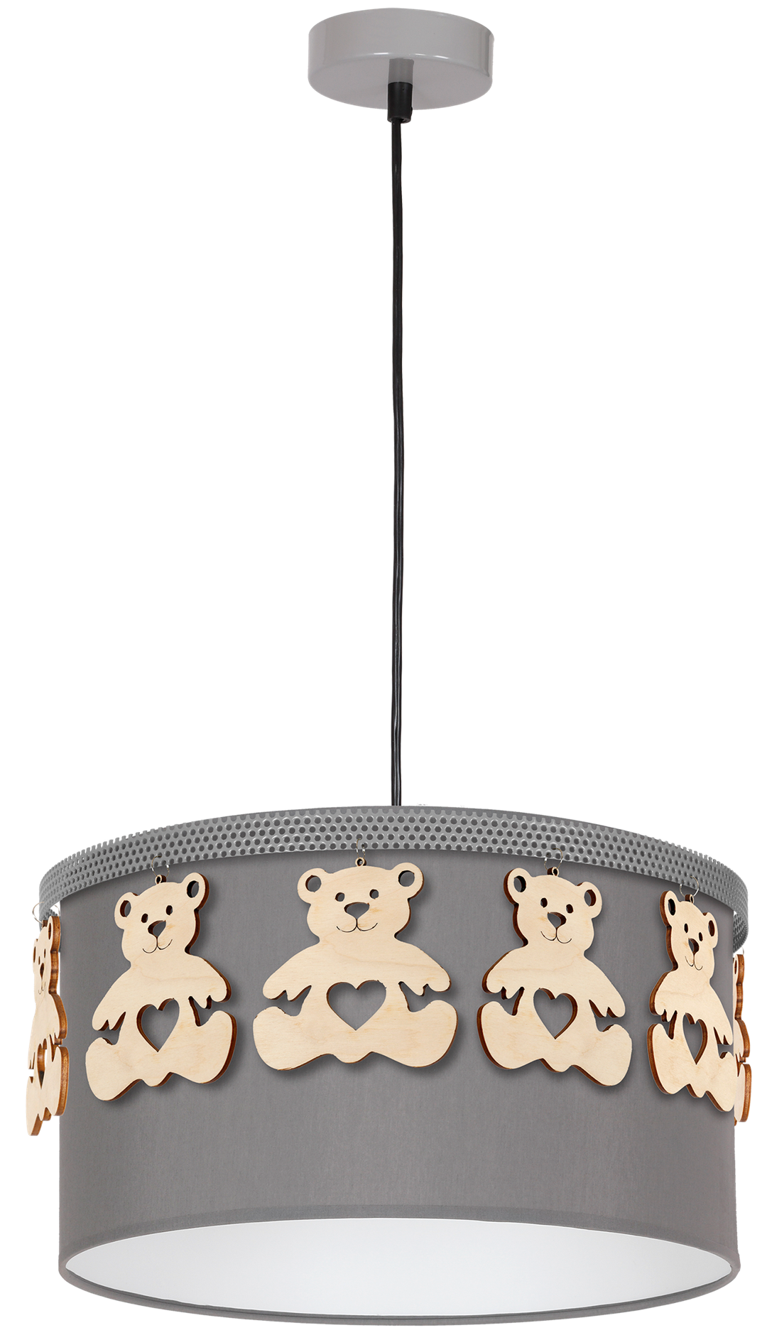 Mis Grey Pendant Lamp 1xe27 Beautifully Hand Made From Contemporary Grey Fabric With Natural Wooden Teddybears