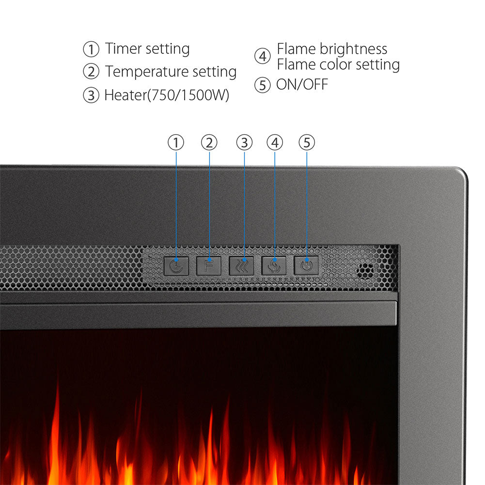40-inch Electric Fireplace, Wall Mounted/recessed/freestanding Heater With 12-colour Flame & Remote Control