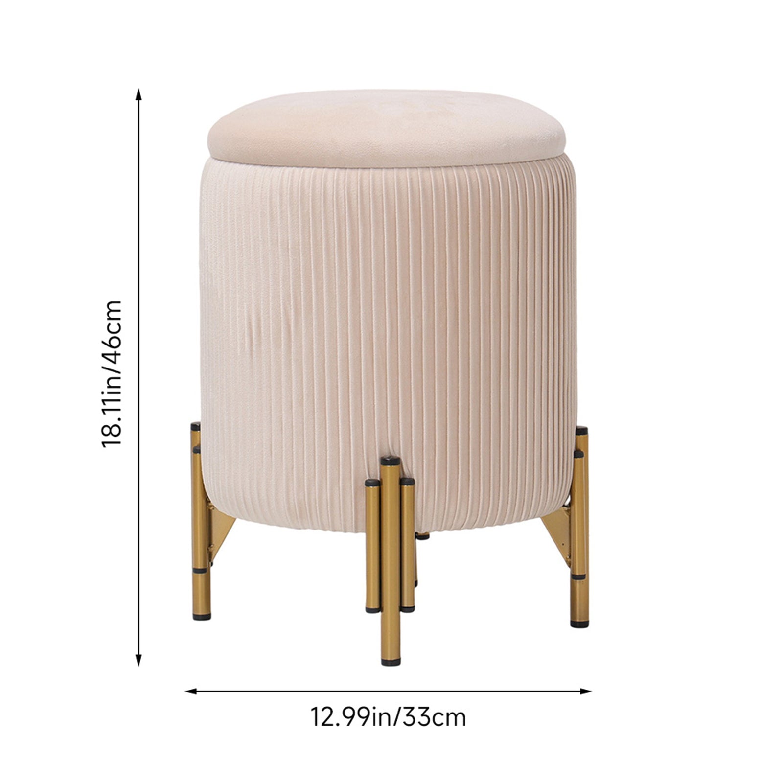 Modern Pleated Storage Ottoman With Metal Base | Beige
