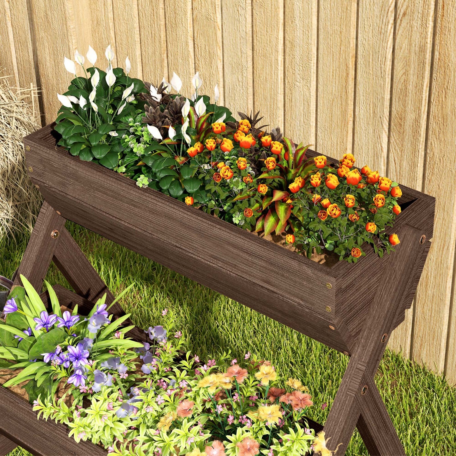 3 Tier Raised Garden Bed, 66l Planter Box Kit, Tan