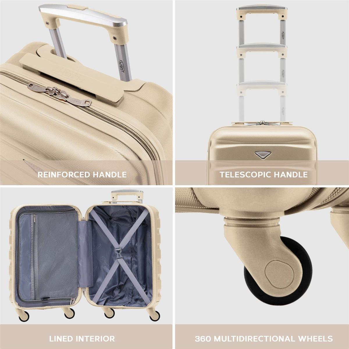 Set Of 3 Hard Shell Suitcase Cabin & Check In Cases With Tsa Lock - Overhead Cabin With Medium & Large Check-in Bag | Set of 3 | Champagne