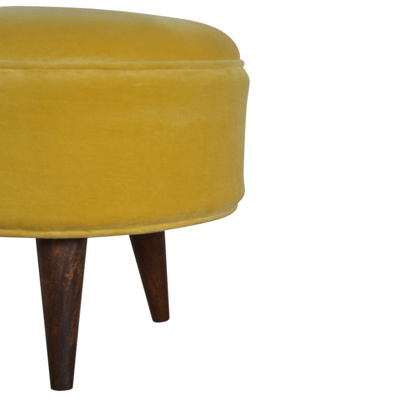 Solid Mango Wood Mustard Velvet Nordic Footstool