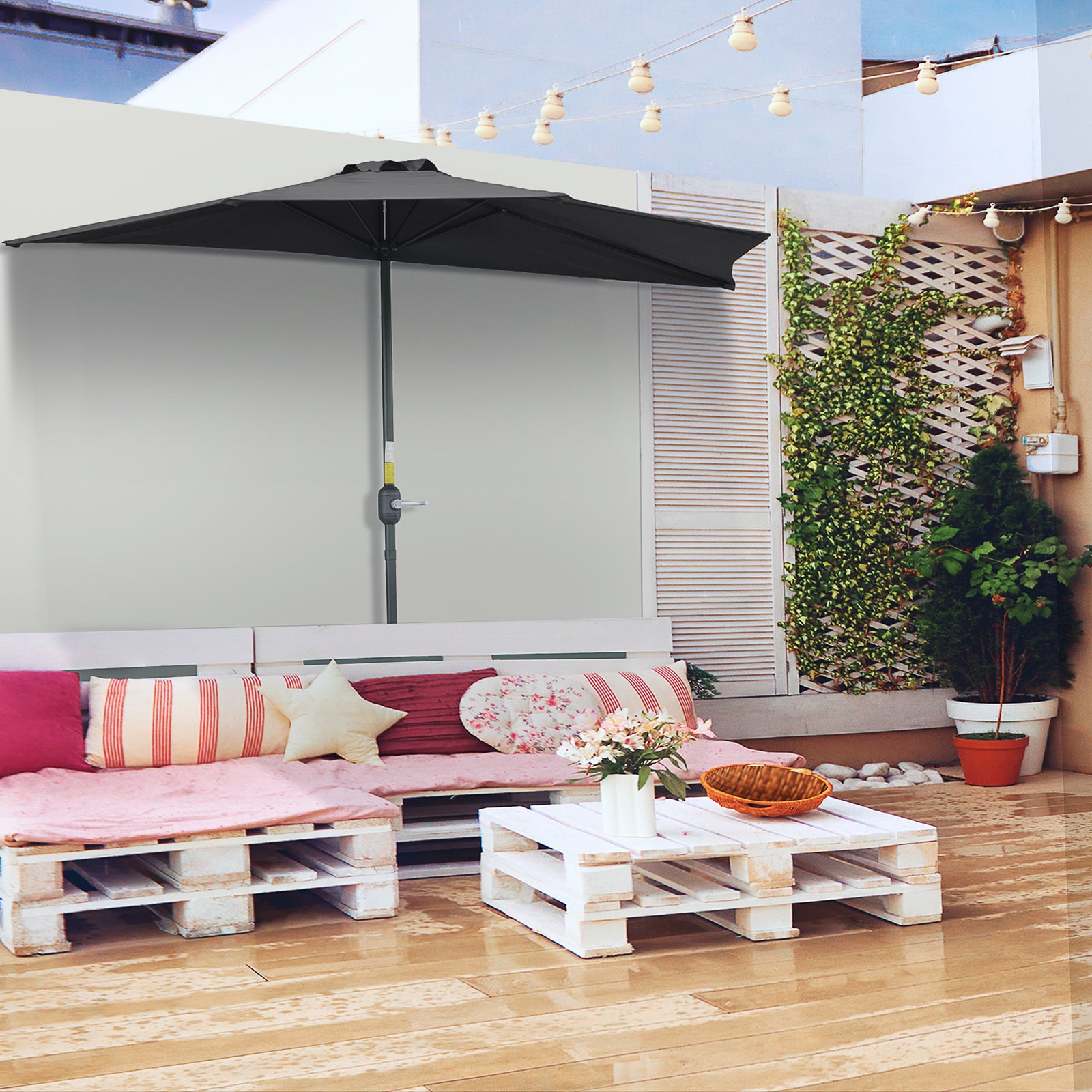 3m Half Round Parasol Balcony Shade | Black