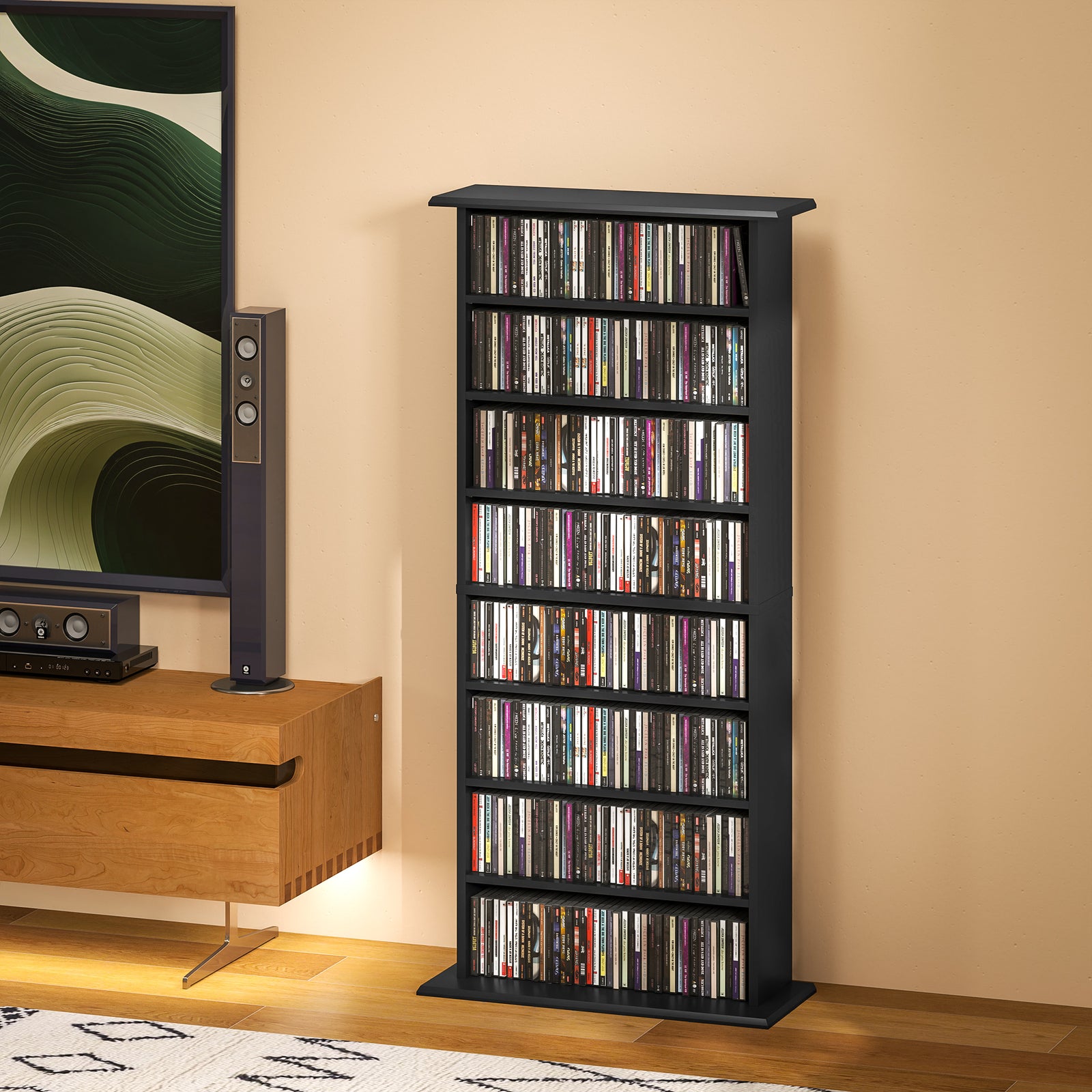 Cd Storage Unit Dvd Tower Blu-ray Storage Shelf For Office | Small | Black