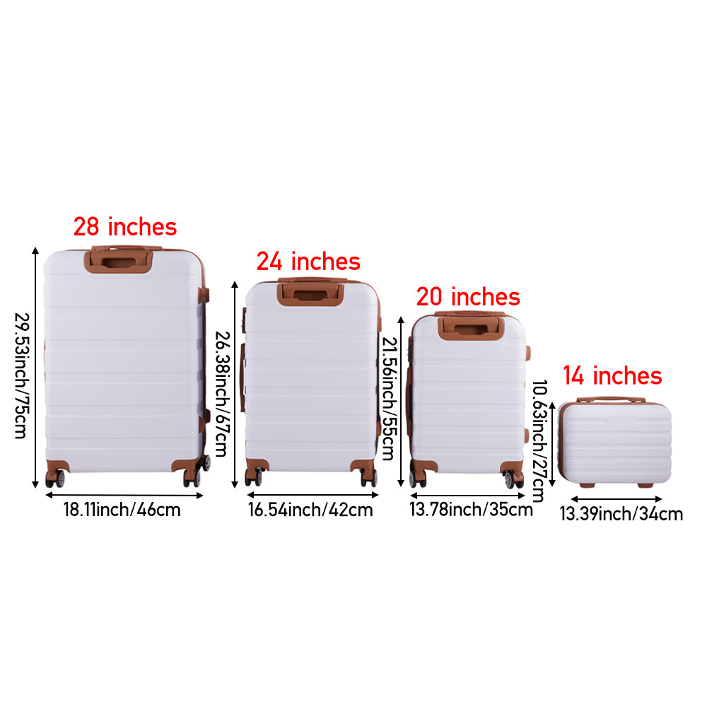 4pcs Color-block Lockable Travel Suitcase Set | White