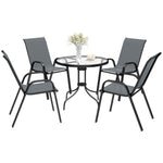 5 Pcs Garden Furniture Set, Round Table And Stackable Chairs | Dark Gray
