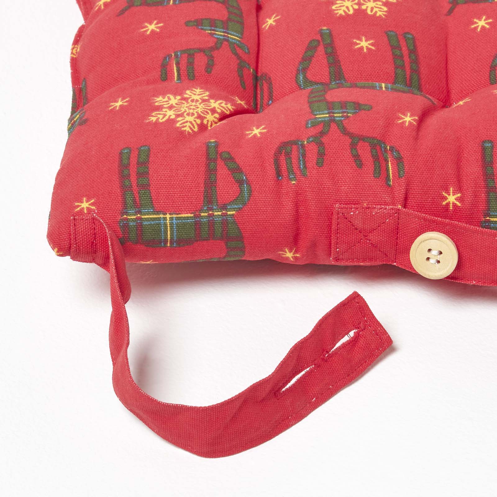 Christmas Seat Pad With Straps 100% Cotton 40 x 40cm | 40cm x 40cm | Red