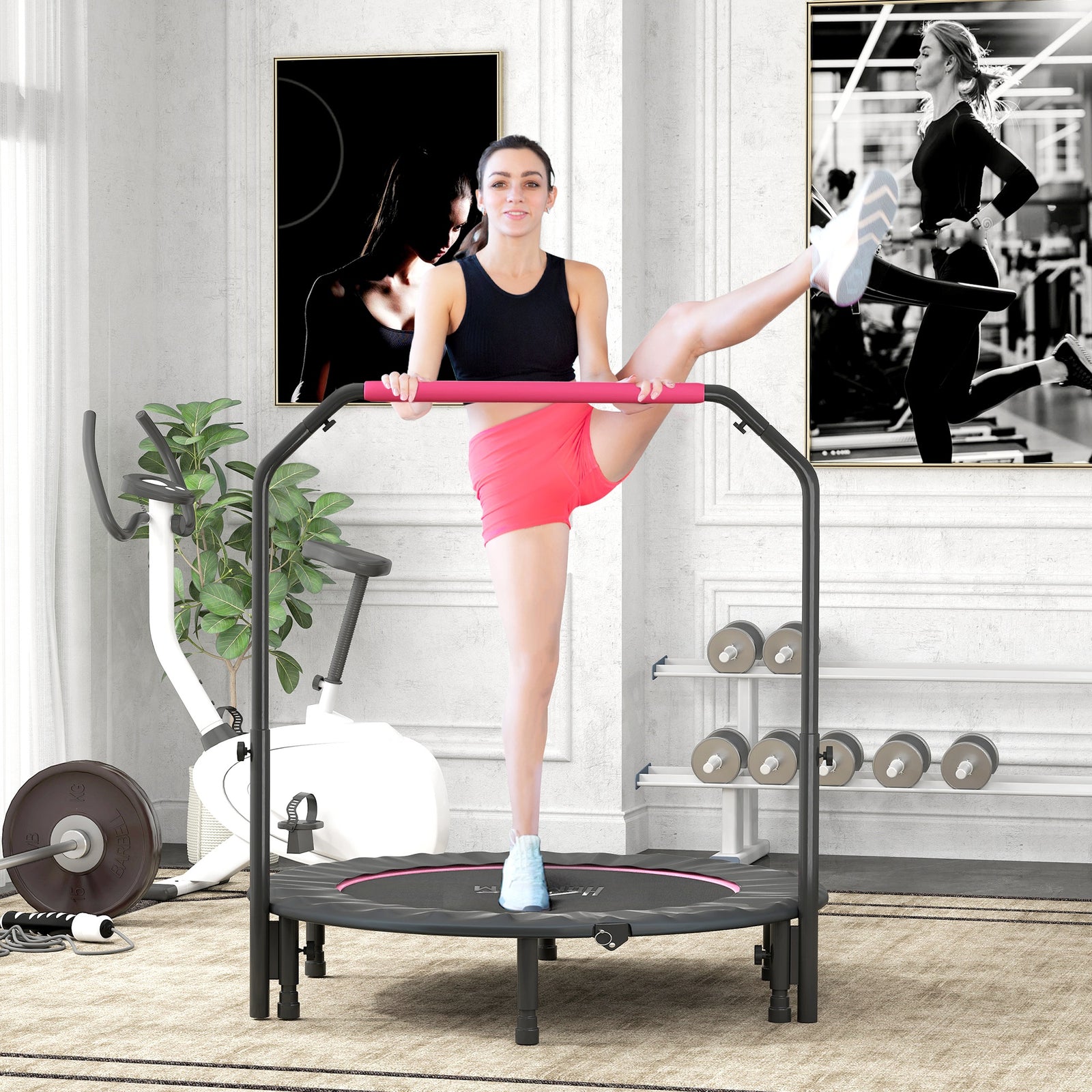 48foldable Mini Trampoline Fitness Trampoline Rebounder | Pink