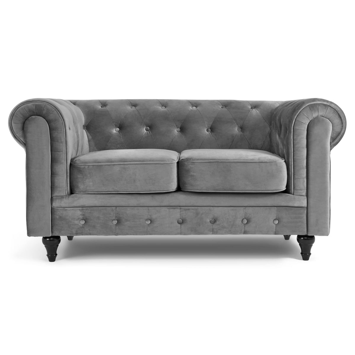 Chesterfield Scroll Arm Velvet Sofa 2 Seater | Grey