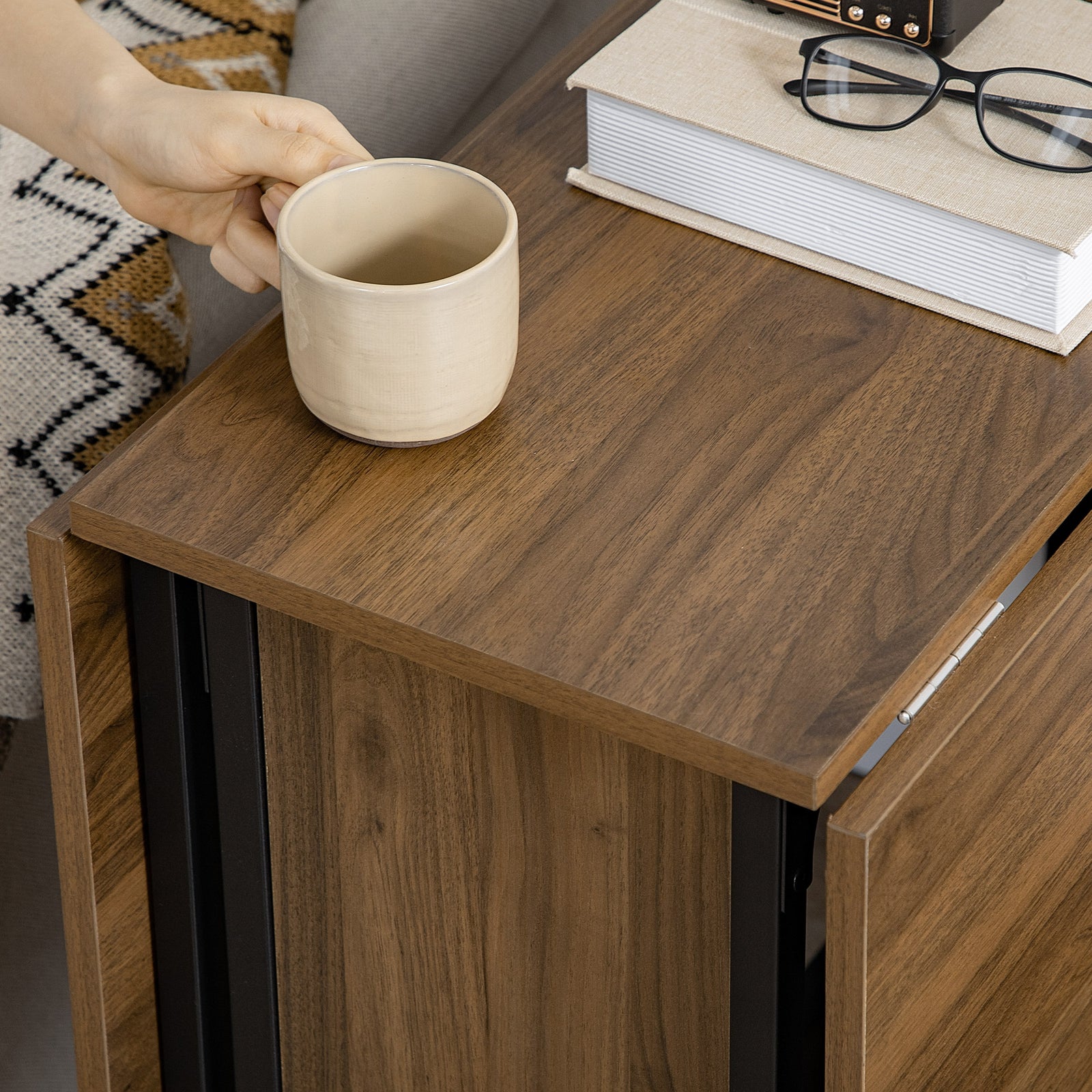 Mobile Drop Leaf Dining Table On Wheels With Storage Shelf | Brown