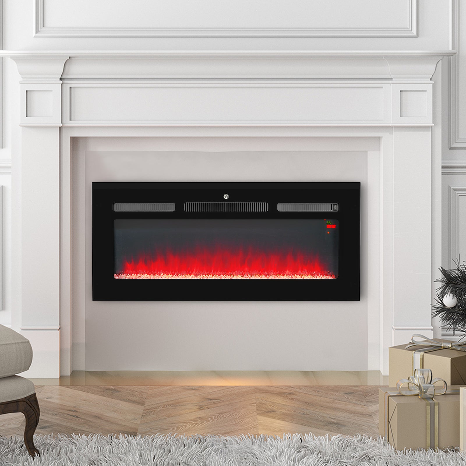 102/127cm Electric Fireplace Recessed Wall Mounted Black | Medium | Black