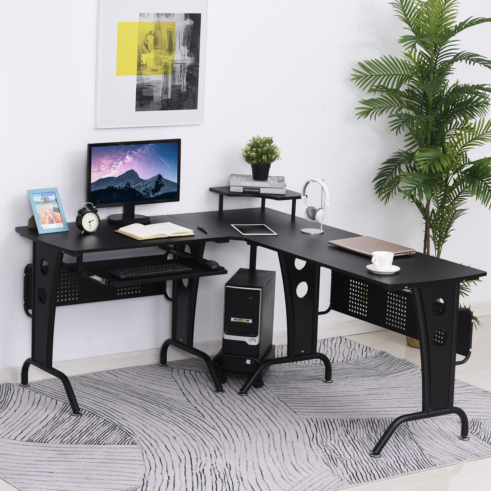 Space-saving Corner Desk, Steel Frame, Cpu Rack