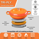 Shallow Cast Iron Casserole Pot With Lid  - 30cm , 3.7-quart | Orange
