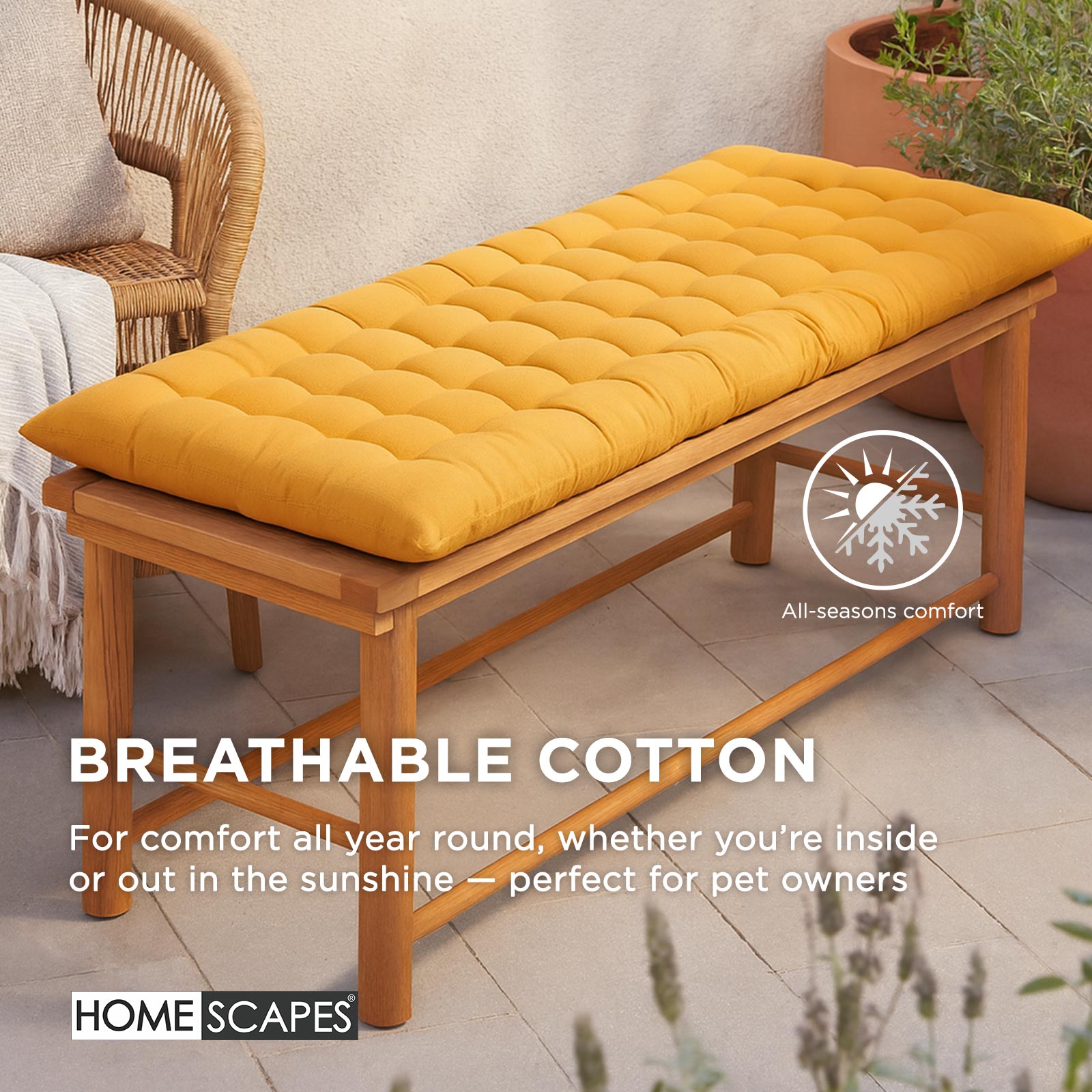 Outdoor Bench Cushion For 2 & 3 Seater Garden Seat Pad For Furniture, Kitchen, Dining & Indoor Use | 2 | Mustard