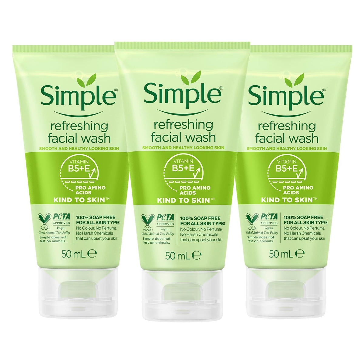 3 X 50ml Kind To Skin Soap Free Refreshing Facial Gel Wash | Set of 3 | White