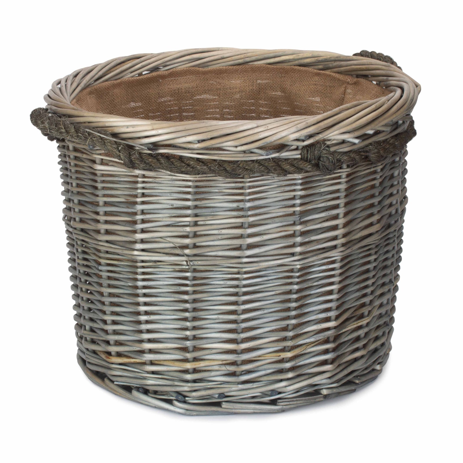 Wicker Rope Handled Antique Wash Round Log Basket | Medium | Brown