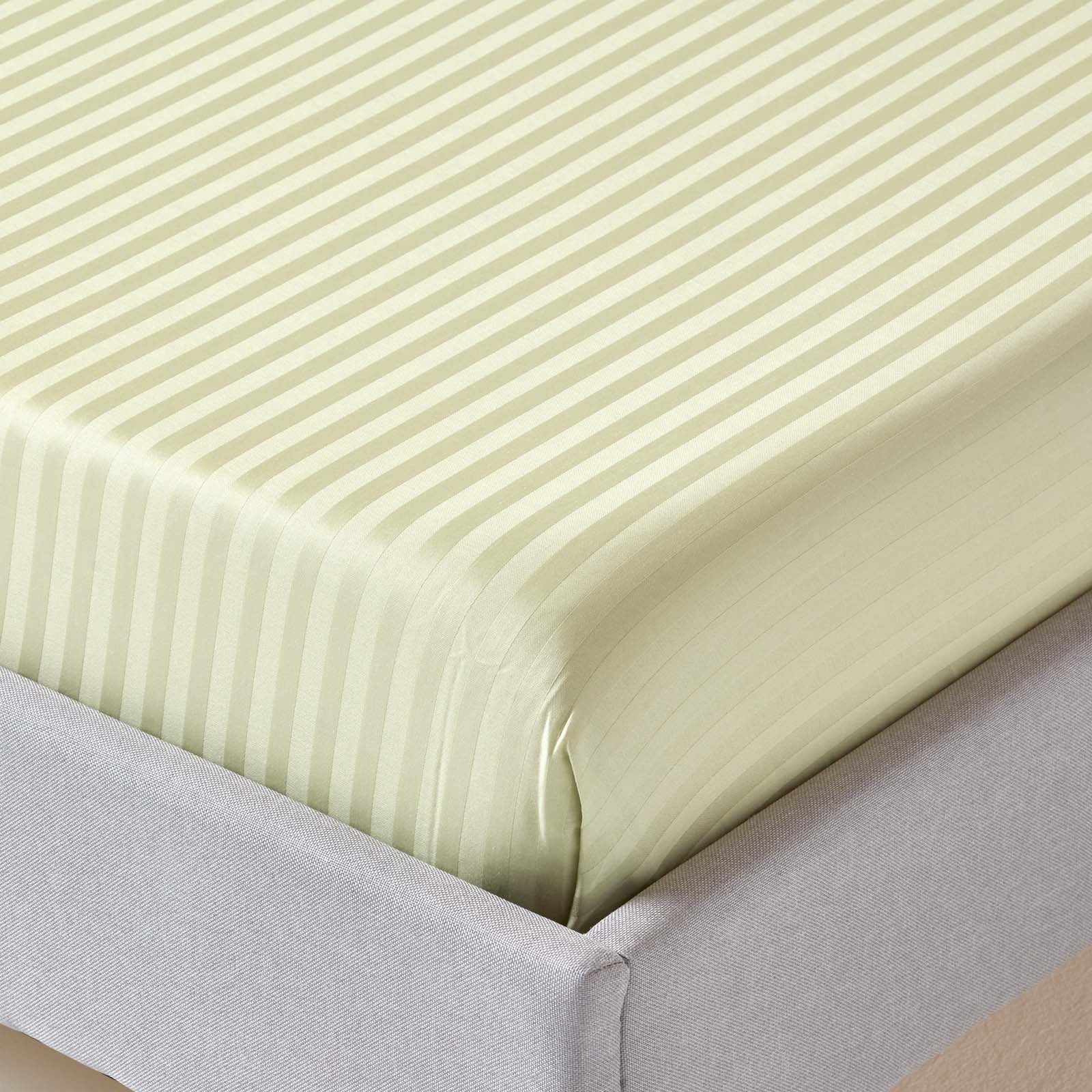 Egyptian Cotton Satin Stripe Flat Sheet 330 Tc | Single | Sage Green