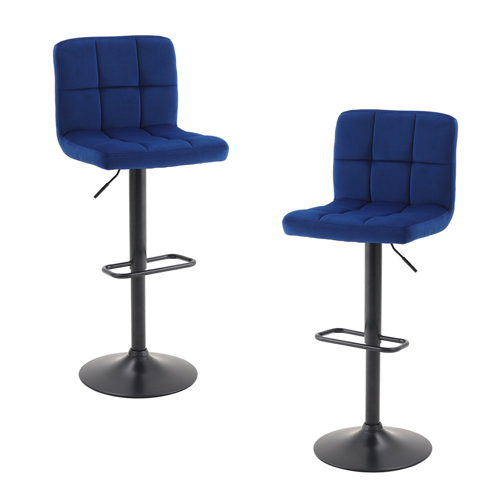 Set Of 2 Height Adjustable Velvet Upholstered Bar Stools With Metal Base | Royal Blue