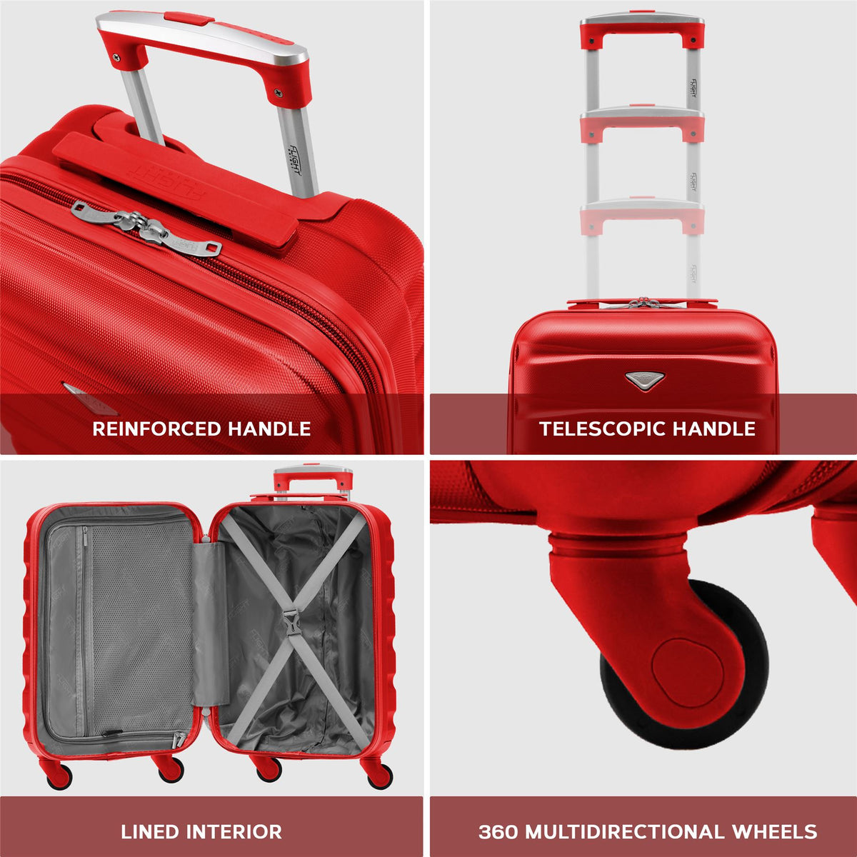 Set Of 3 Hard Shell Suitcase Cabin & Check In Cases With Tsa Lock - Overhead Cabin With Medium & Large Check-in Bag | Set of 3 | Red