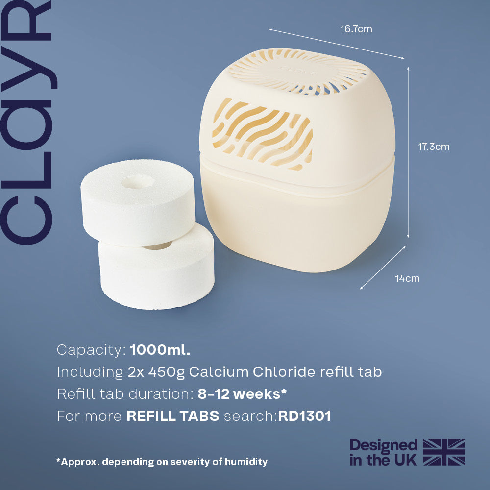 Clayr Reusable 1000ml Moisture Absorber With Anti Spill Design & Refill Tabs