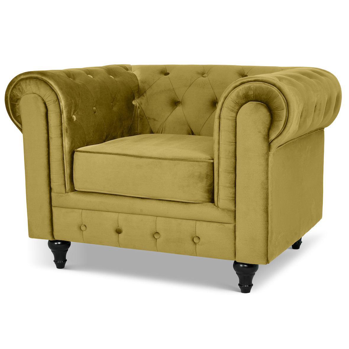 Button Tufted Velvet Living Room Armchair | Gold
