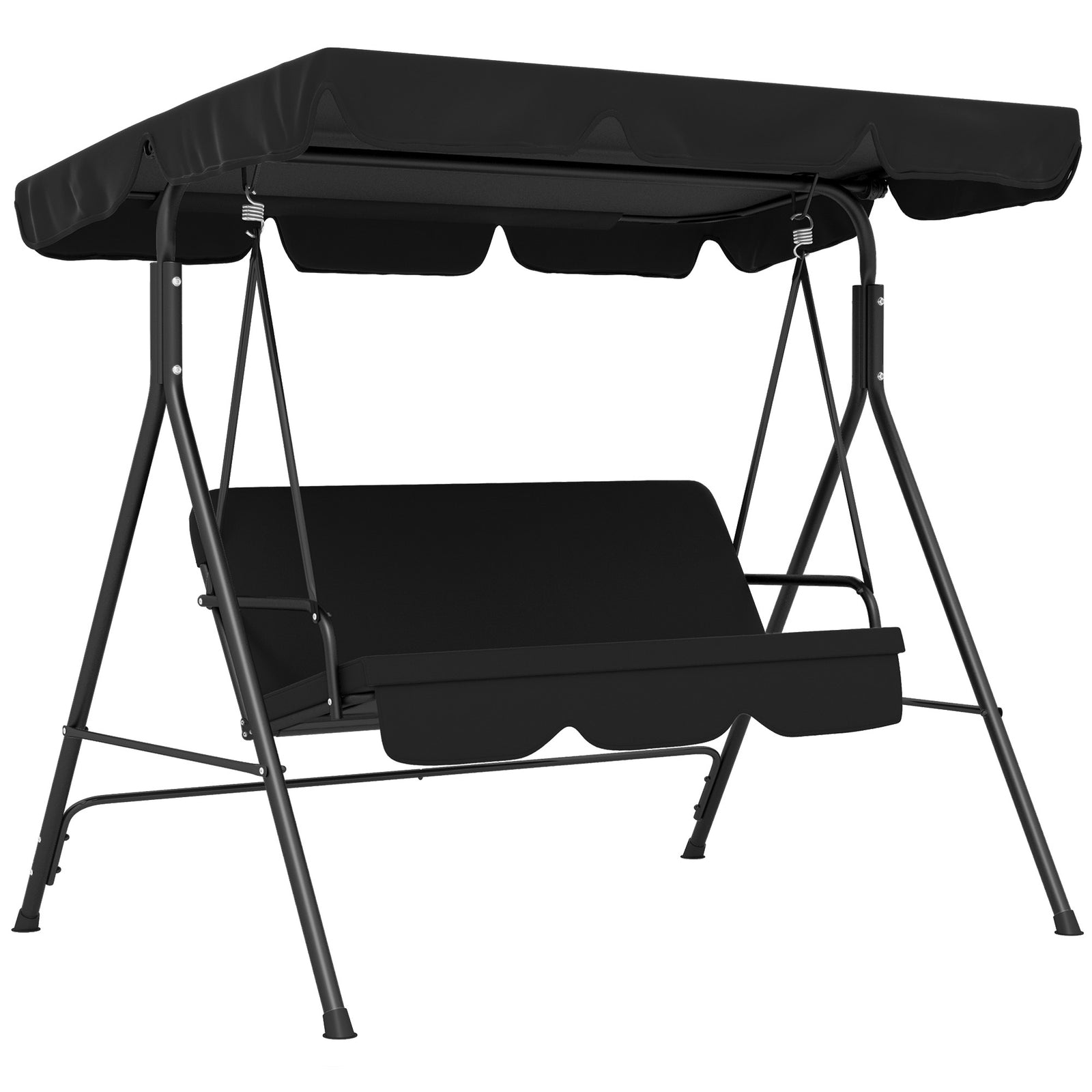 3-seat Swing Chair Garden Swing Seat W/ Adjustable Canopy | Black