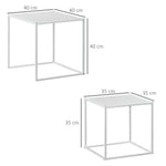 HOMCOM Nesting Coffee Table Set Of 2, Nest Of Tables With Steel Frame, White