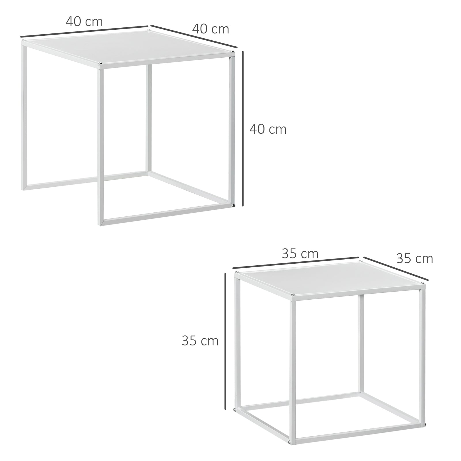 HOMCOM Nesting Coffee Table Set Of 2, Nest Of Tables With Steel Frame, White