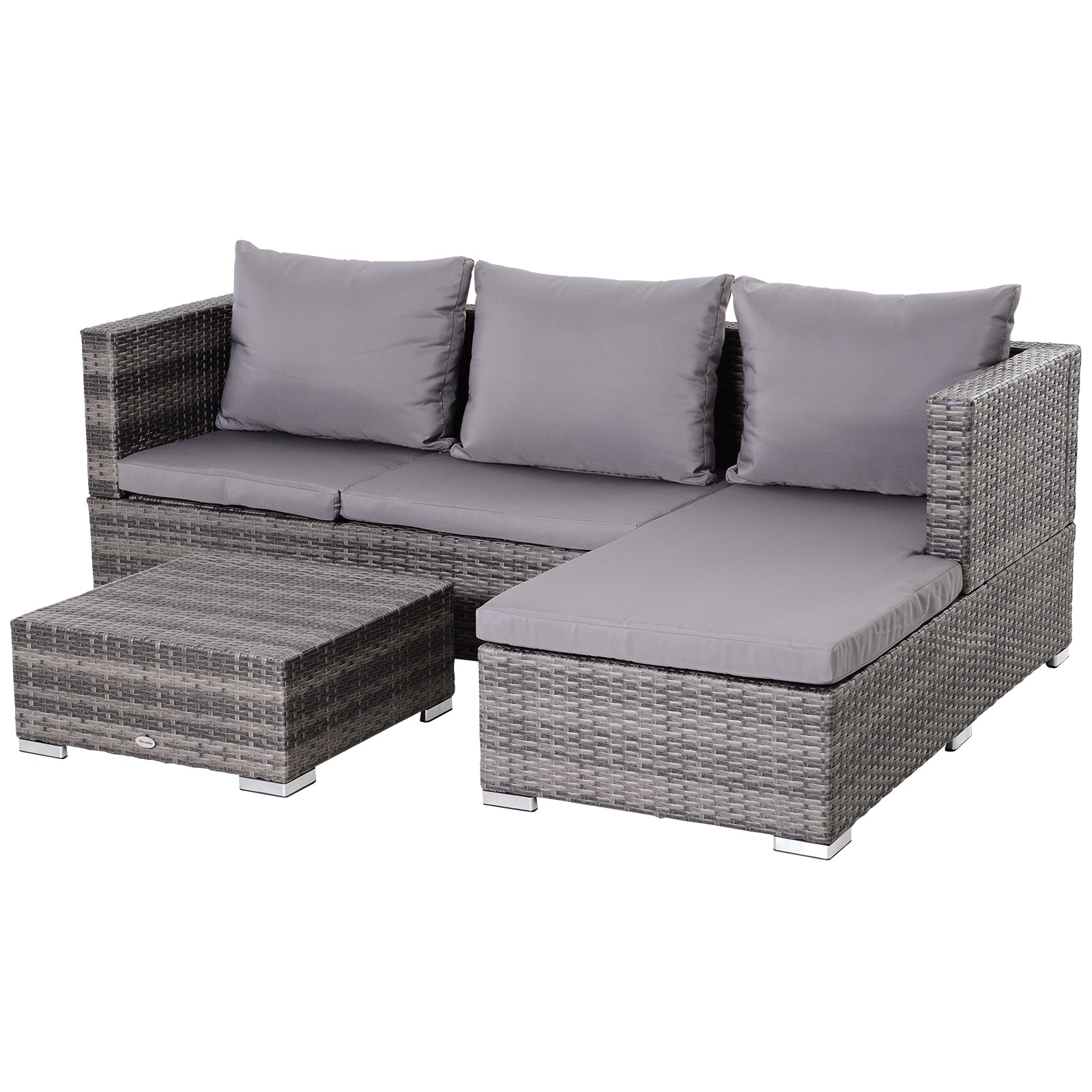 Rattan Garden Sofa Set Storage Table Wicker Patio Lounger | Gray